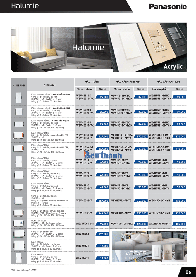 Bảng giá công tắc halumie series Panasonic