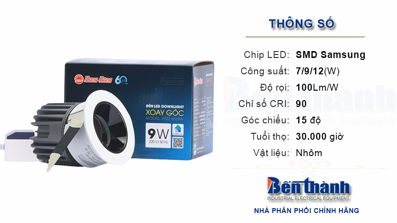 Đèn Led âm trần AT22 xoay góc Rạng Đông