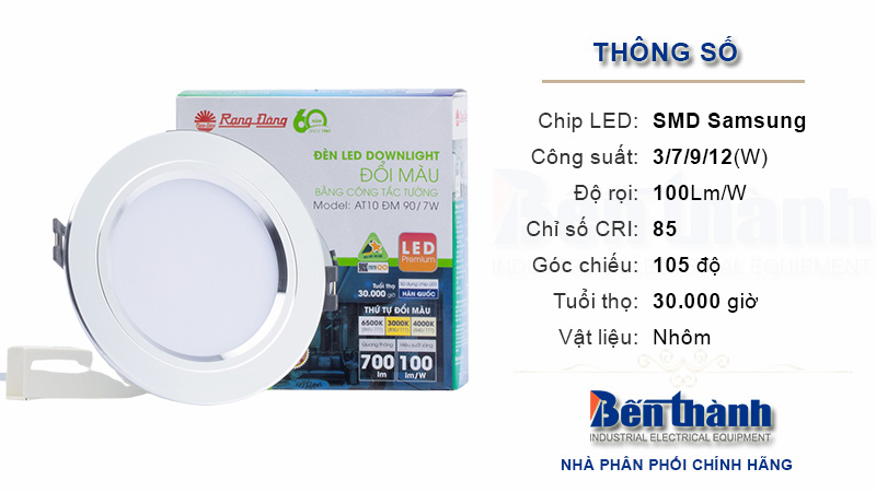 Đèn Led âm trần AT10 Rạng Đông Viền Bạc