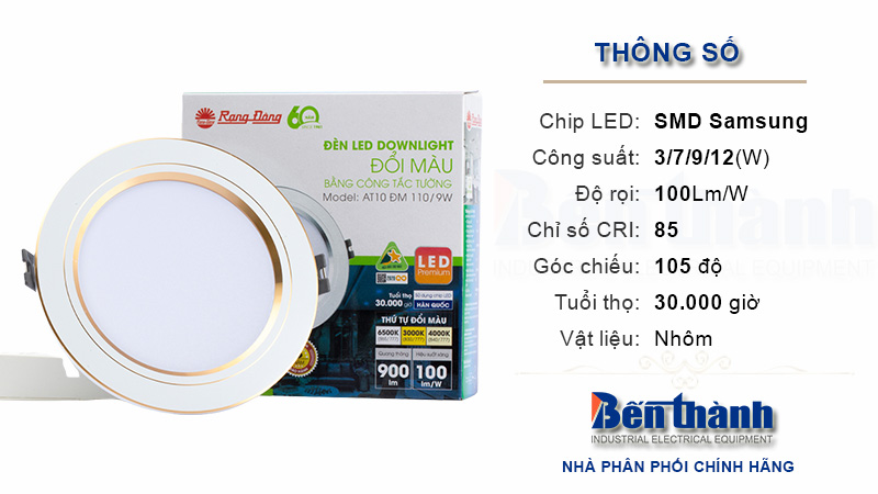 Đèn Led âm trần AT10 DM Rạng Đông Viền Vàng