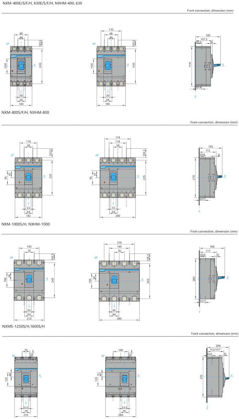 Bản vẽ kích thước MCCB NXM Chint
