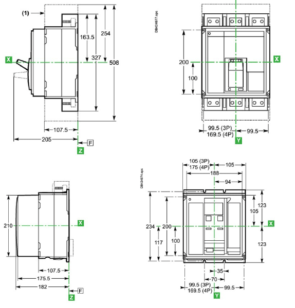 Bản vẽ kích thước MCCB Compact NS>630A Schneider