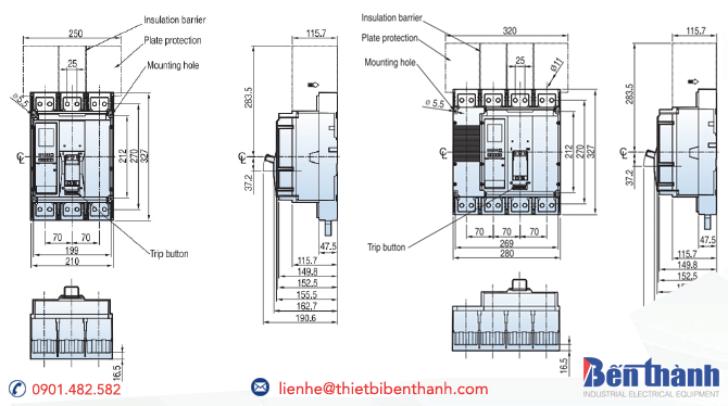 Bản vẽ kích thước MCCB Susol TS LS