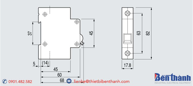 Bản vẽ kích thước MCB BKN LS