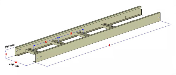 Bản vẽ kích thước thang cáp 100x100