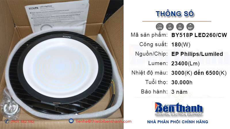 Thông số Đèn LED nhà xưởng 200w Ecolink