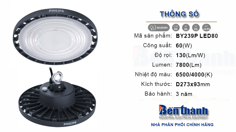Thông số Đèn LED nhà xưởng 60w Philips