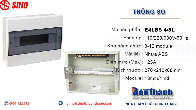 Kích thước tủ điện âm tường 12 module Sino