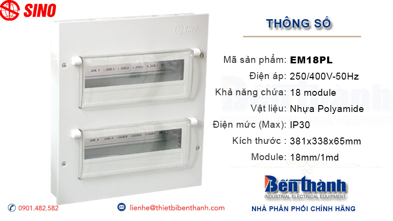 Kích thước tủ điện âm tường 18 module Sino