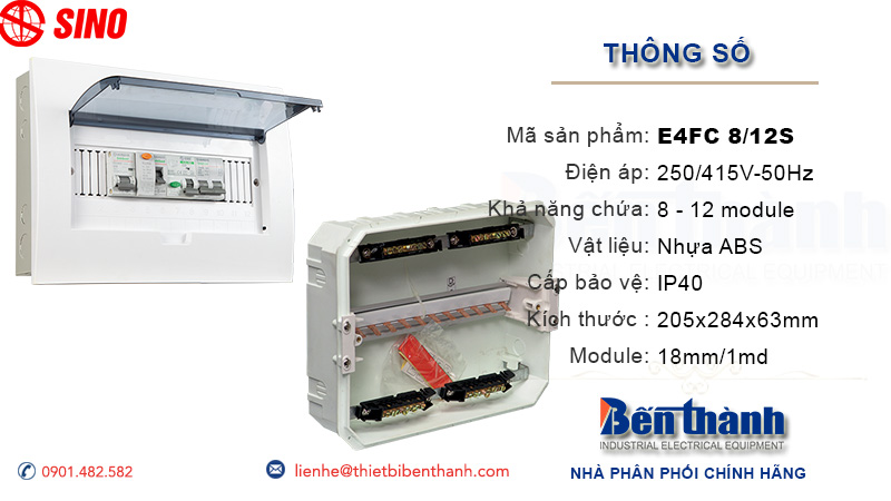 Kích thước tủ điện âm tường 8 module Sino