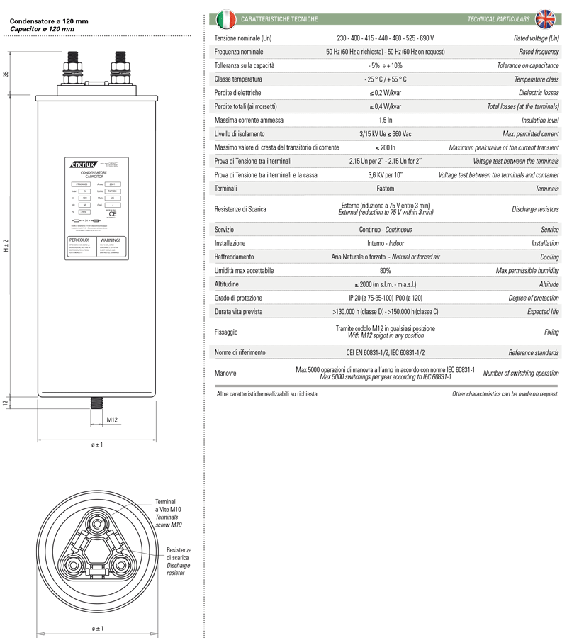 Thông số kỹ thuật Tụ bù Enerlux
