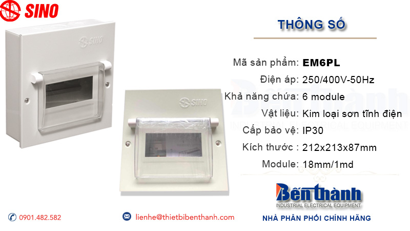 Kích thước tủ điện âm tường 6 module Sino