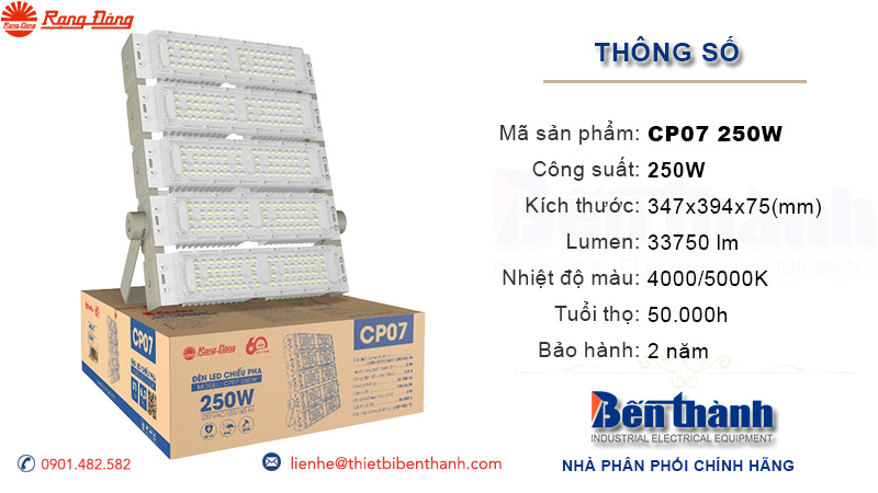 Thông số kĩ thuật đèn pha Led 250W Rạng Đông