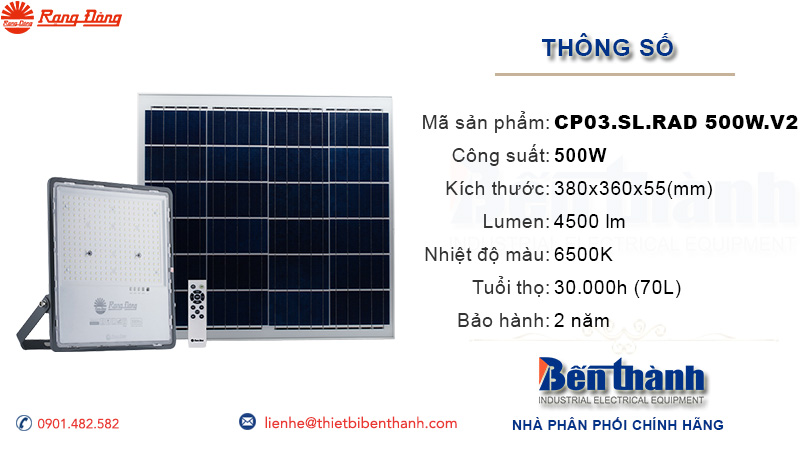 thông số kĩ thuật đèn pha led 500w Rạng Đông