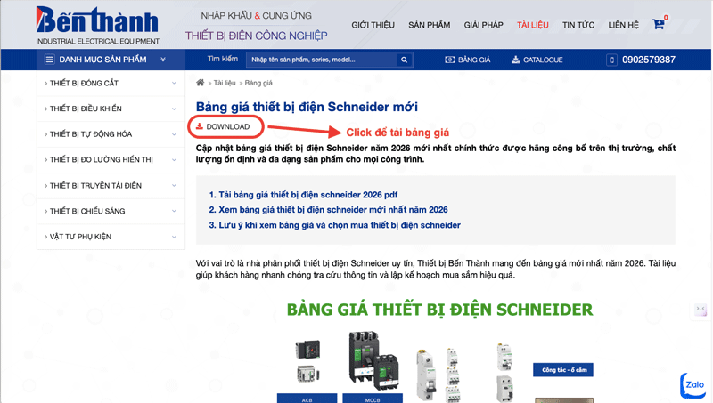 Hướng dẫn tải bảng giá thiết bị điện Schneider