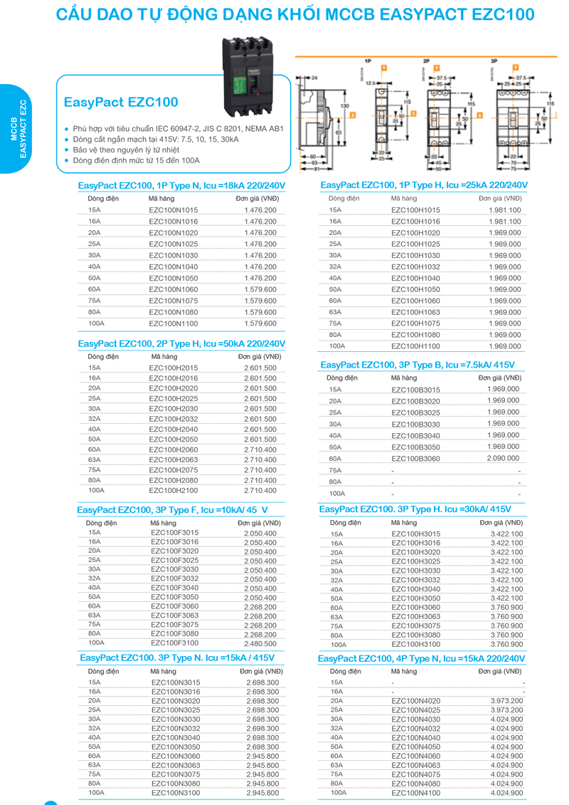 Bảng giá thiết bị điện MCCB Schneider