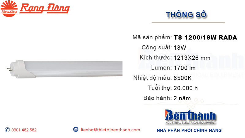 Bóng đèn tuýp LED 1m2 T8 18W RADA Rạng Đông