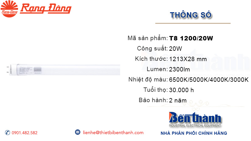 Bóng đèn tuýp LED 1m2 T8 20W Rạng Đông