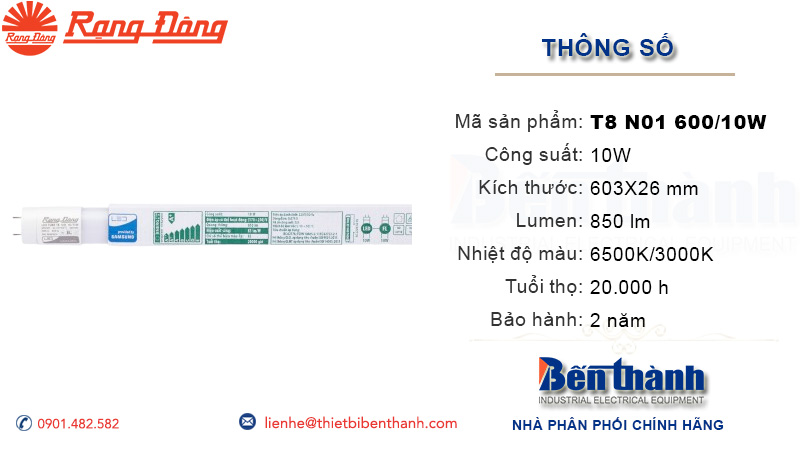 Bóng đèn tuýp Led 60cm Rạng Đông