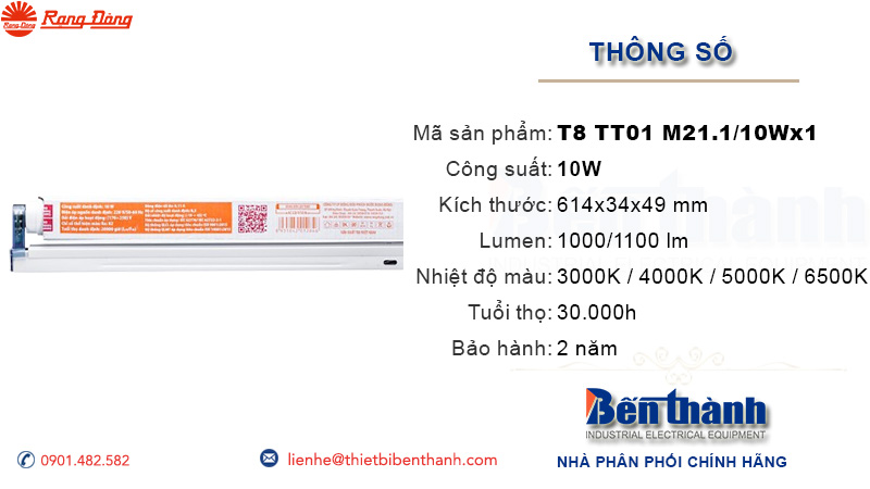 Đèn tuýp LED đôi 60cm T8 TT01 M21.1 10W Rạng Đông