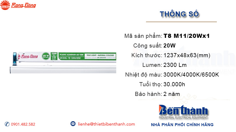 Bộ đèn tuýp Led 1.2 m T8 M11/20Wx1 Rạng Đông