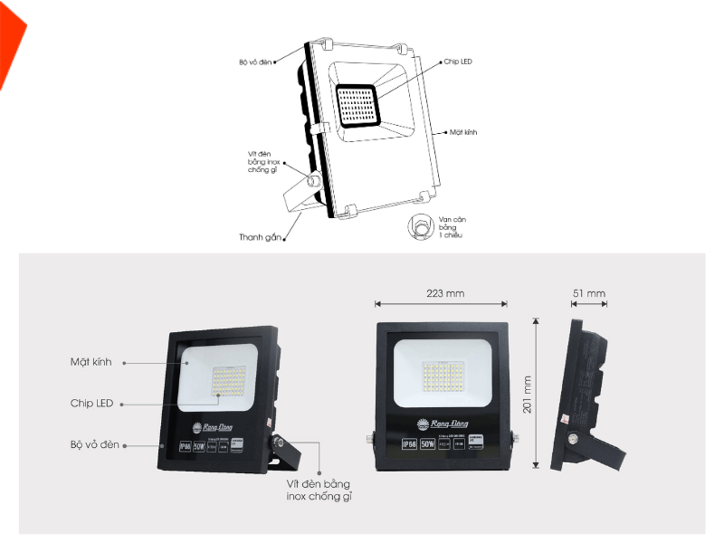 cấu tạo đèn pha LED 100w