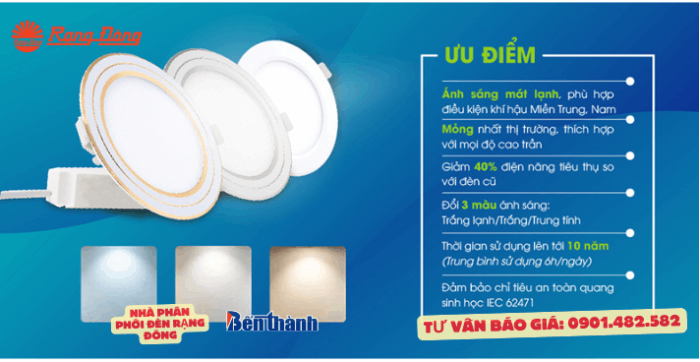 Đại lý đèn LED âm trần Rạng Đông Bến Thành