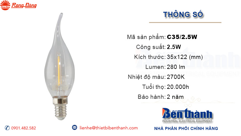 Bóng đèn LED Bulb nến 2.5W Rạng Đông