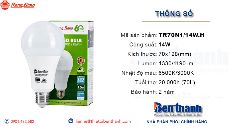 Bóng đèn LED Bulb 15W TR70N1/14W.H Rạng Đông