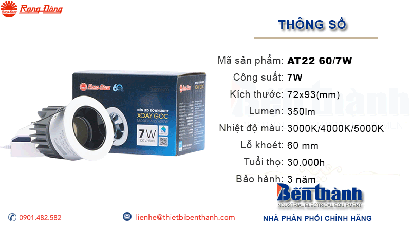 Đèn LED âm trần 7W AT22 Rạng Đông