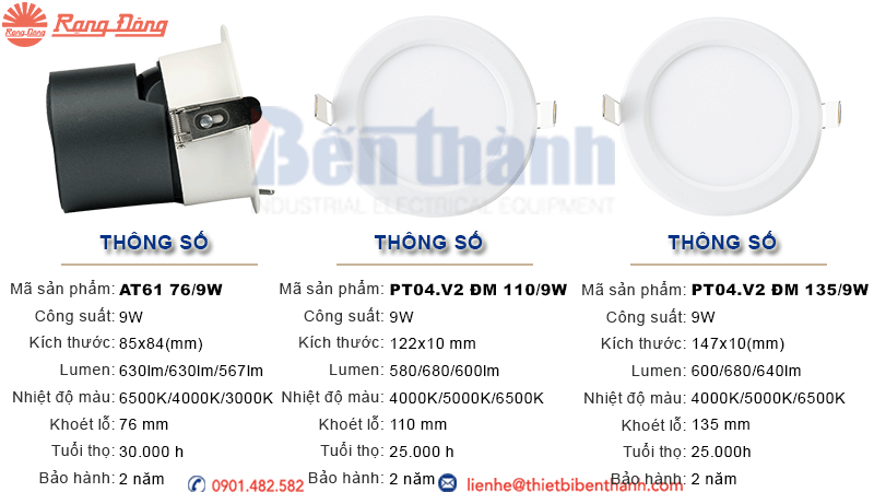 Đèn LED âm trần 9W Rạng Đông