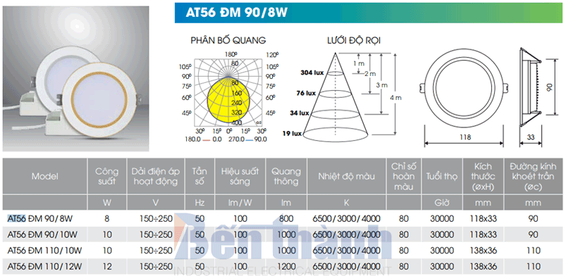 Đèn LED âm trần 8W AT56 Rạng Đông