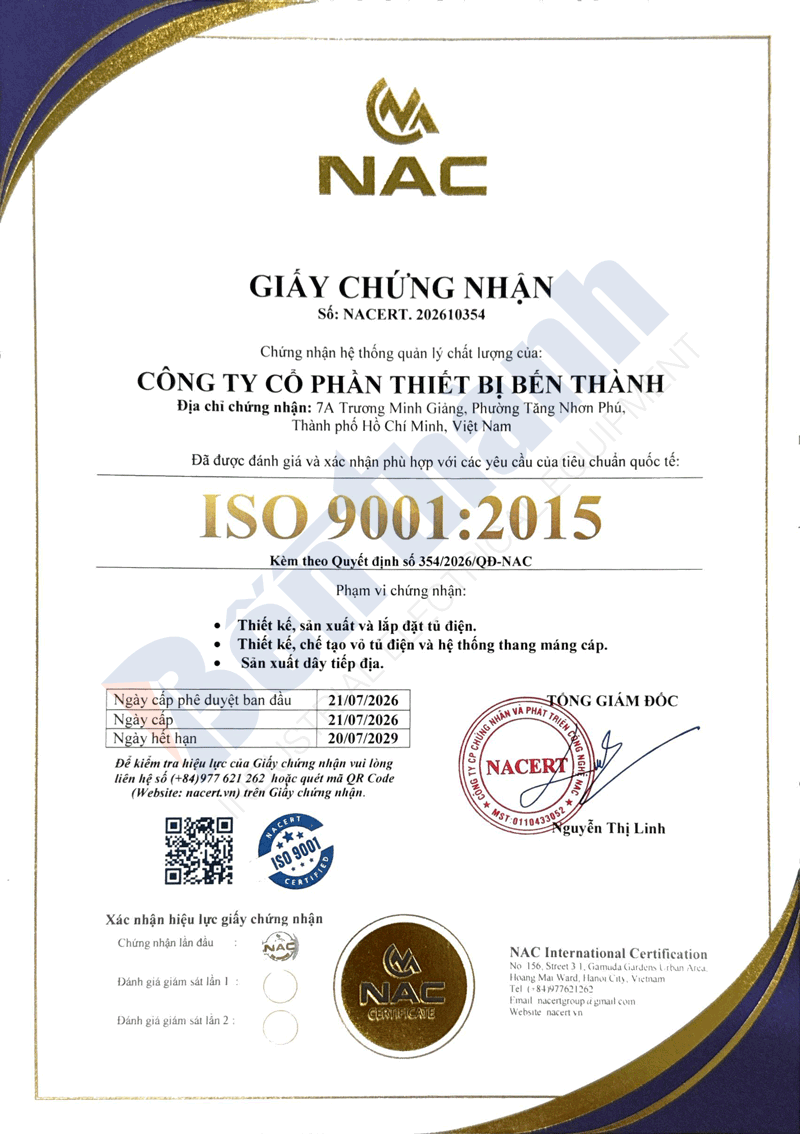 Tiêu chuẩn ISO 9001-2015 Bến Thành về sản xuất tủ điện