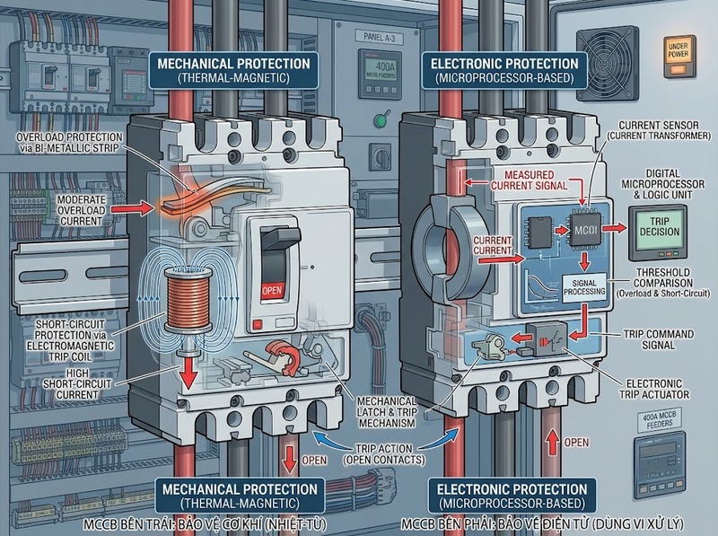 MCCB nhiệt từ và MCCB điện tử khác nhau thế nào?