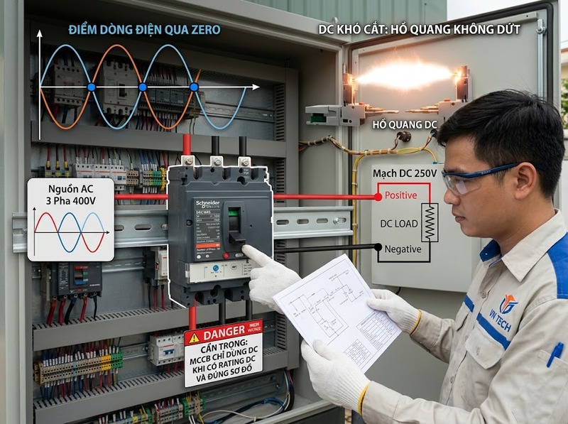 Có thể dùng MCCB AC cho mạch DC không?