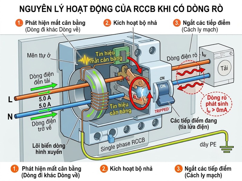 Cấu tạo RCCB gồm những bộ phận nào?