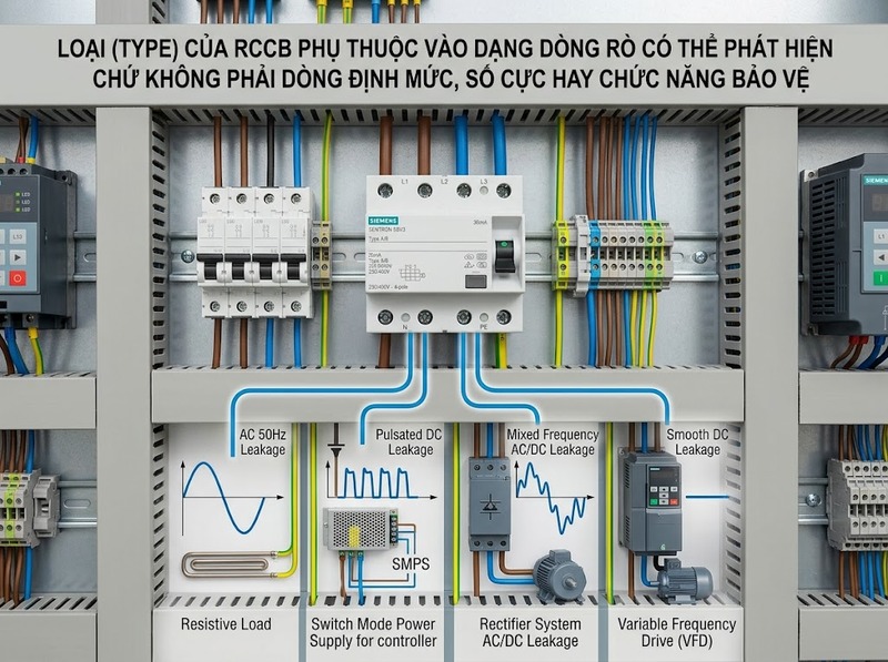 RCCB Type AC, A, F và B khác nhau thế nào?