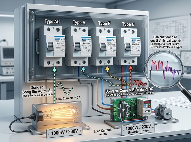Cách chọn RCCB Type AC, A, F hoặc B