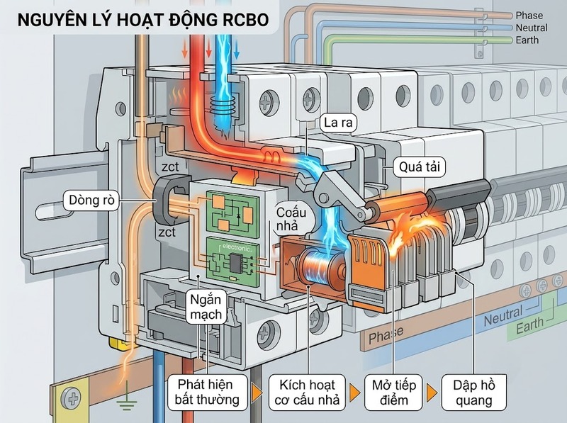 Cấu tạo RCBO gồm những bộ phận nào?