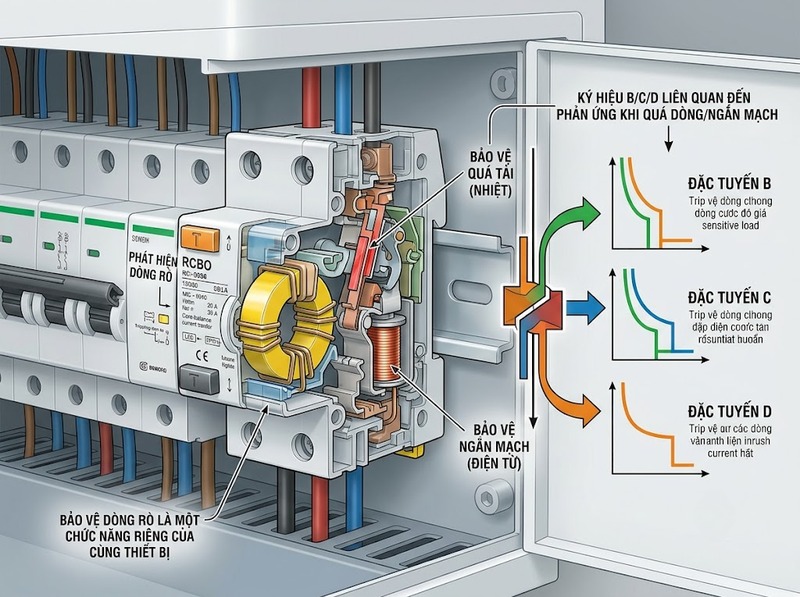 Đặc tuyến B, C và D của RCBO khác nhau thế nào?