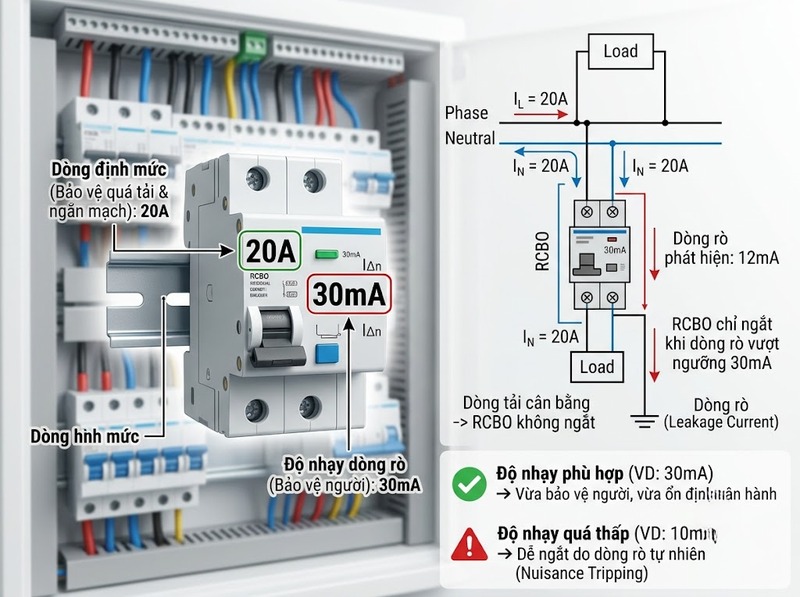 Cách chọn độ nhạy dòng rò RCBO
