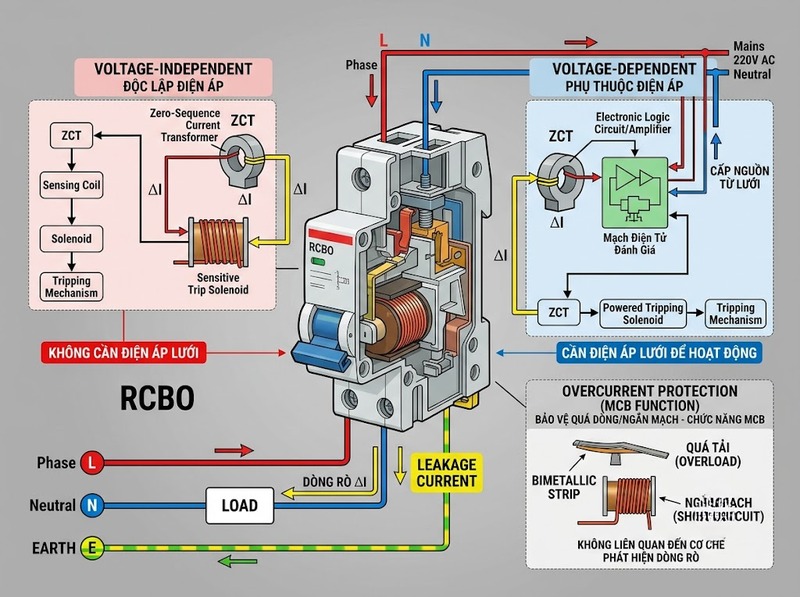 RCBO voltage-independent và voltage-dependent khác nhau thế nào?