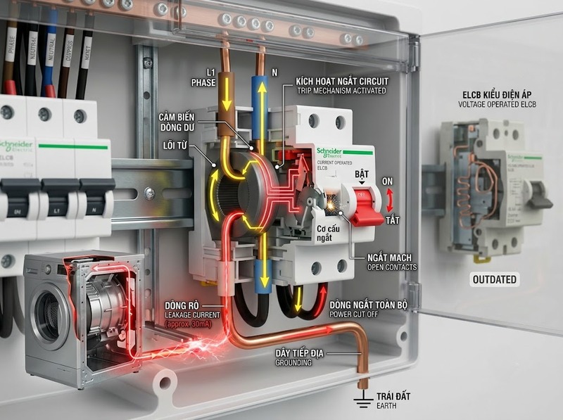 Cấu tạo ELCB gồm những bộ phận nào?